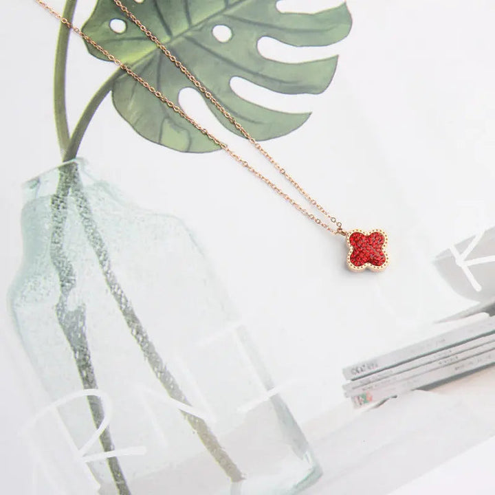 Crystal Reversible (Red & Black) Clover Necklace - Salty Accessories