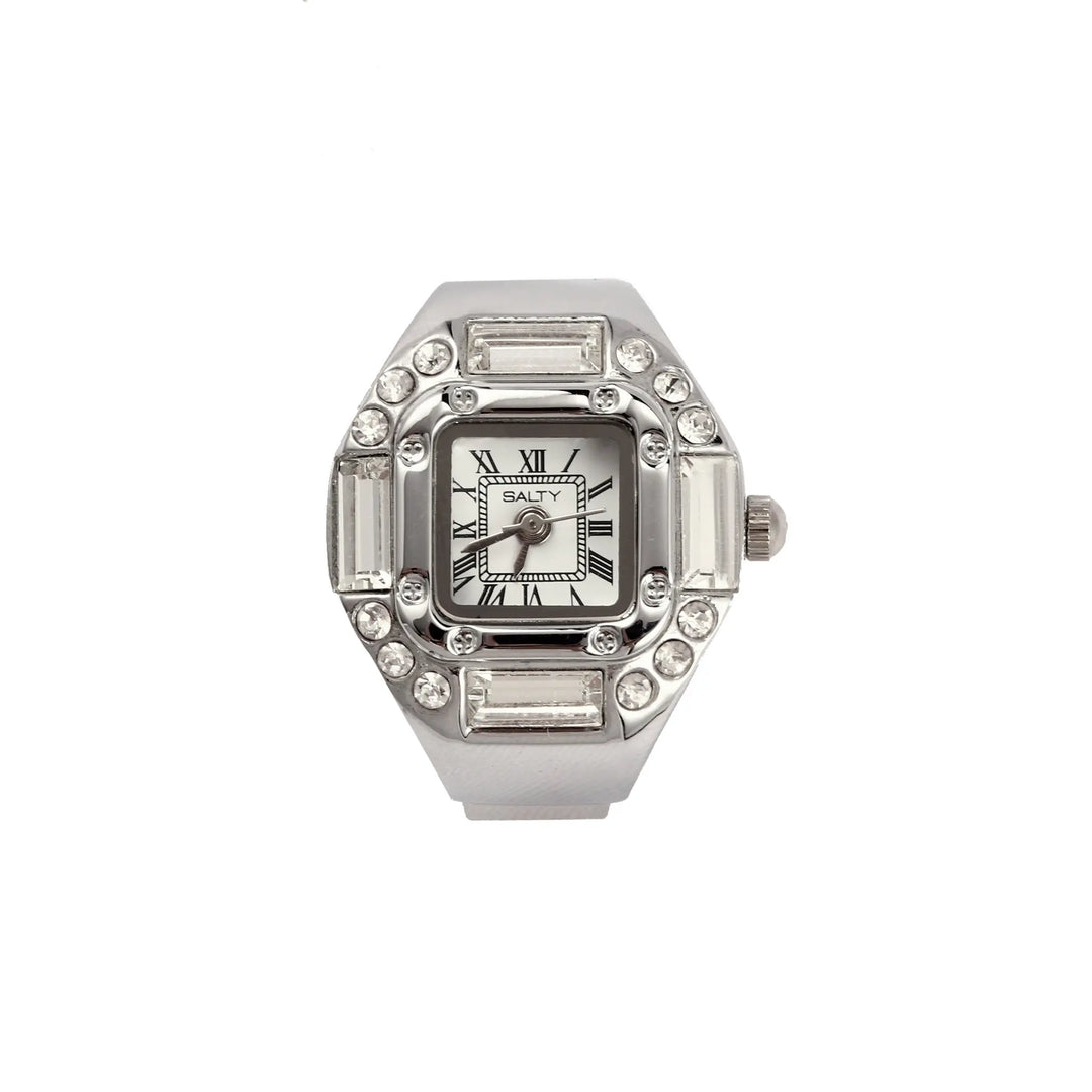 Crystal Time Watch Ring - White | Salty