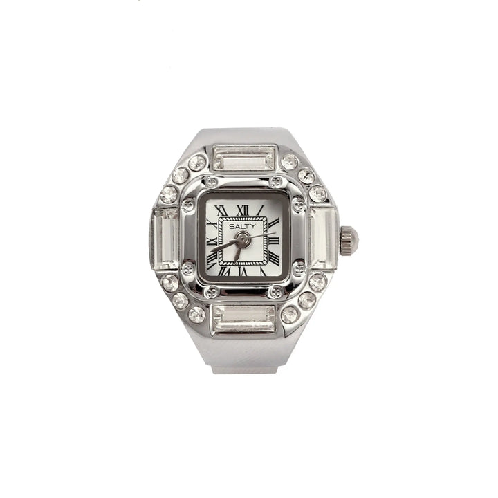 Crystal Time Watch Ring - White | Salty