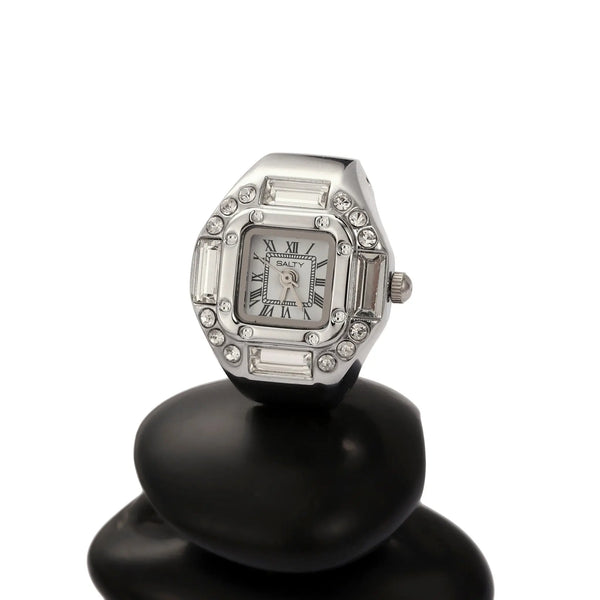 Crystal Time Watch Ring - White