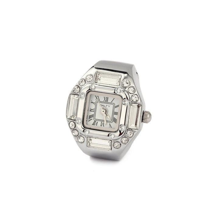 Crystal Time Watch Ring - White | Salty