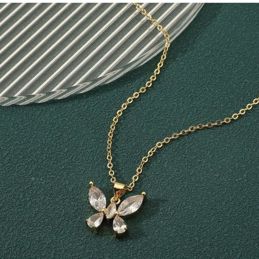 Crystal Flutter Butterfly Necklace - Salty Accessories