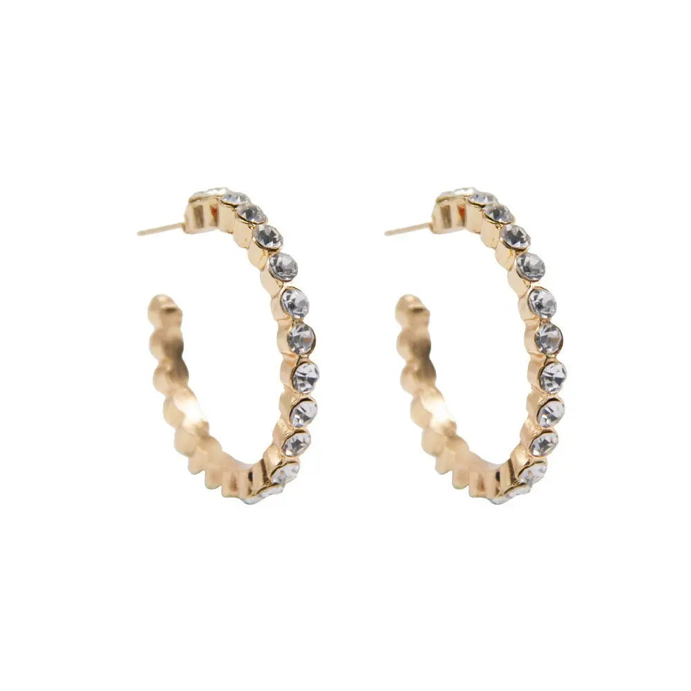 Crystal Zirconia Open Hoop Gold Plated Brim Earrings - Salty Accessories