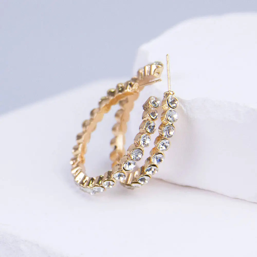 Crystal Zirconia Open Hoop Gold Plated Brim Earrings - Salty Accessories
