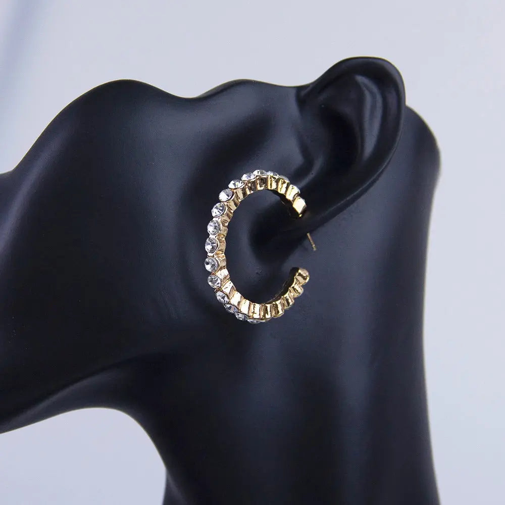 Crystal Zirconia Open Hoop Gold Plated Brim Earrings - Salty Accessories