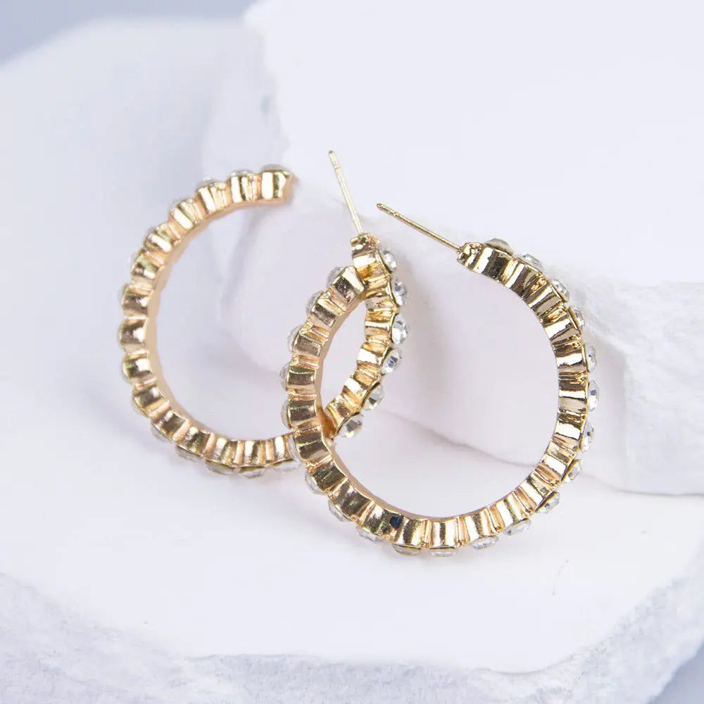 Crystal Zirconia Open Hoop Gold Plated Brim Earrings - Salty Accessories