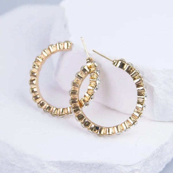 Crystal Zirconia Open Hoop Gold Plated Brim Earrings
