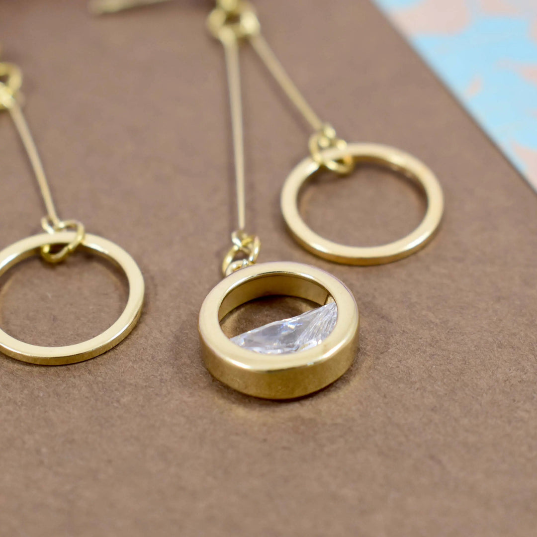 Crystal detail gold ring drop earrings - Salty Accessories