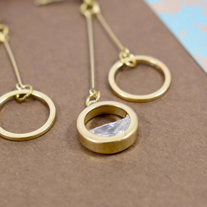 Crystal detail gold ring drop earrings - Salty Accessories