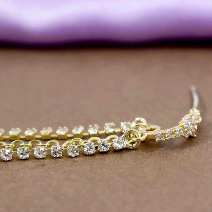 Crystal flower arched long drop gold earrings - Salty Accessories