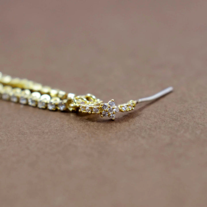 Crystal flower arched long drop gold earrings - Salty Accessories