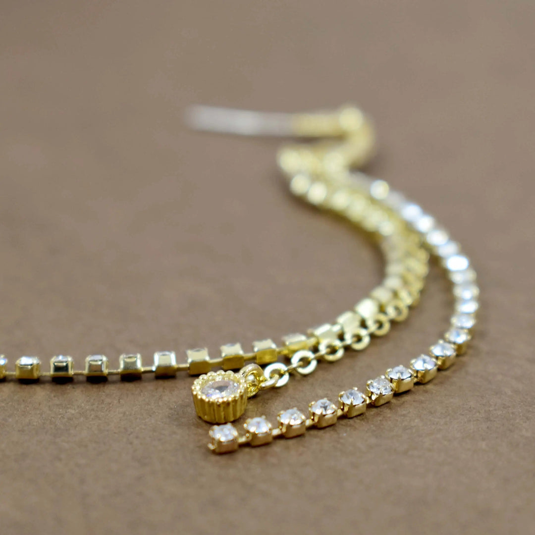 Crystal flower arched long drop gold earrings - Salty Accessories