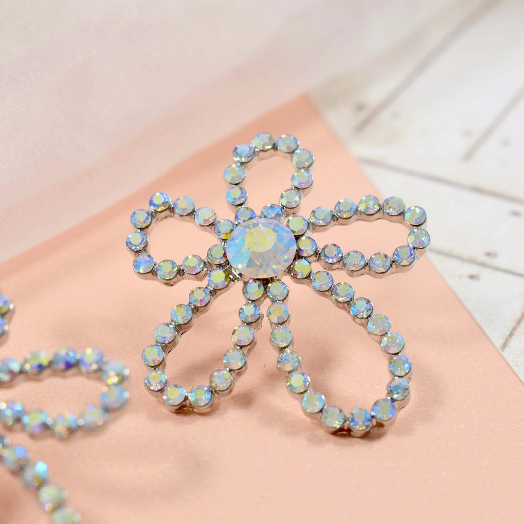 Crystal flower asymmetric petals statement earrings - Salty Accessories