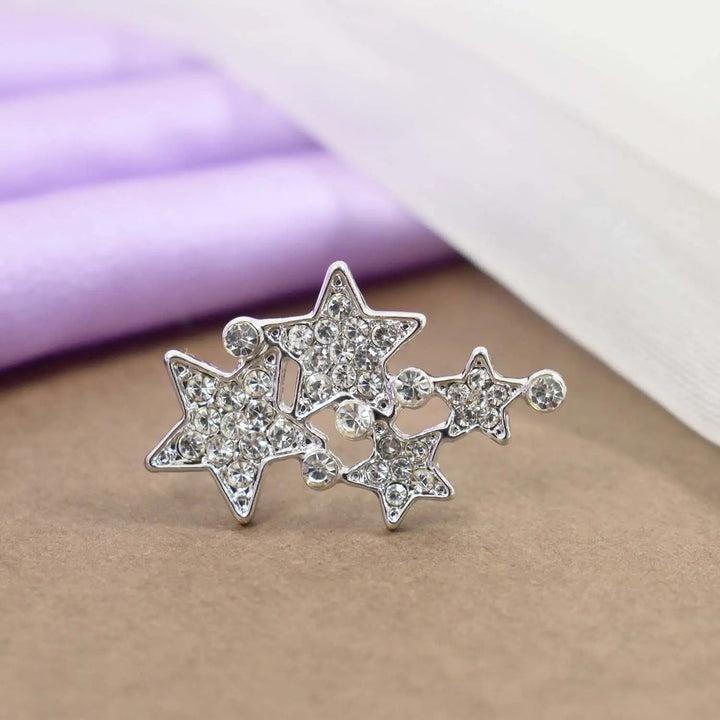 Crystal studded 4 star silver earrings