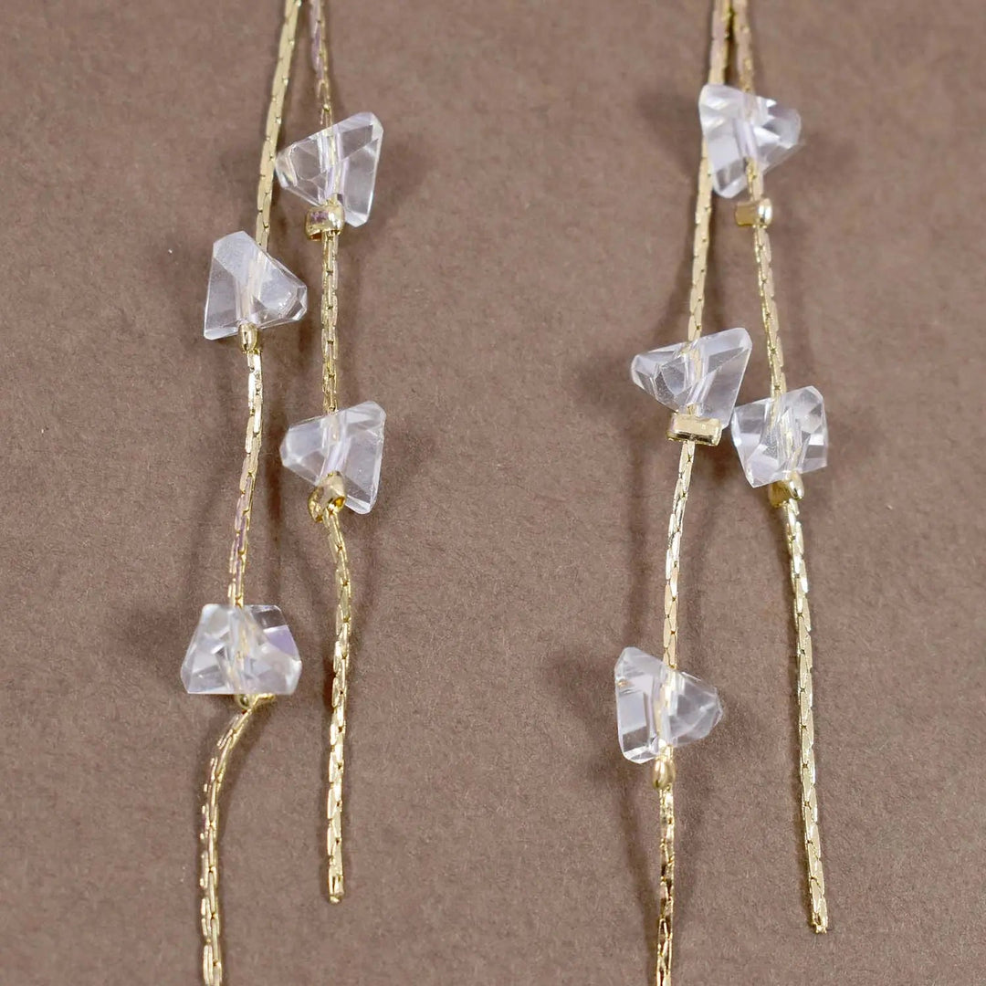 Crystal tassel long gold earrings - Salty Accessories