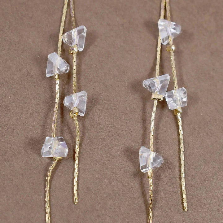Crystal tassel long gold earrings - Salty Accessories