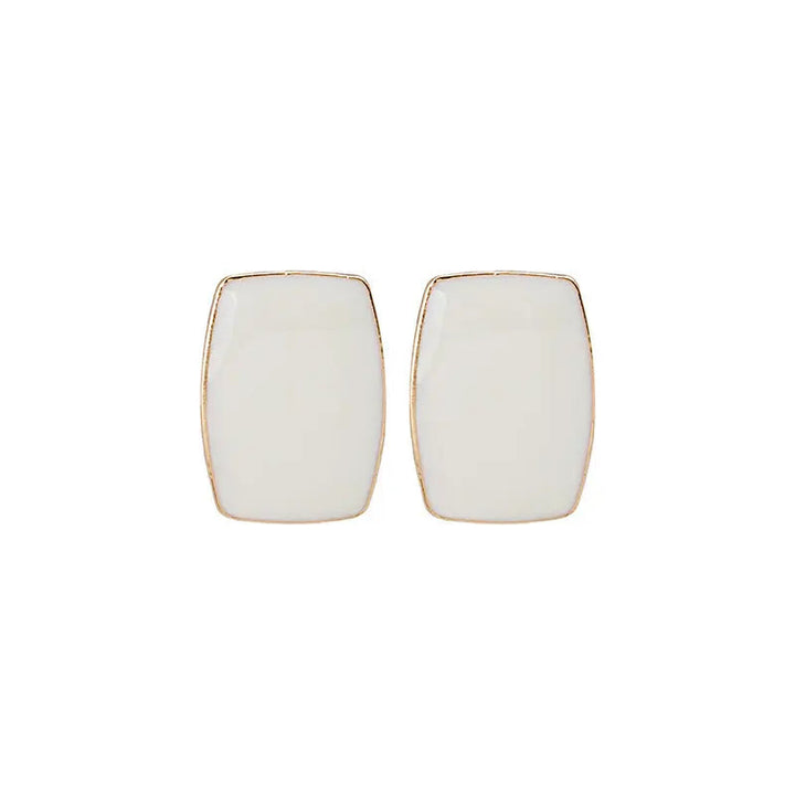 Curved White Shine Gold Lined Studs Earrings - Salty Accessories