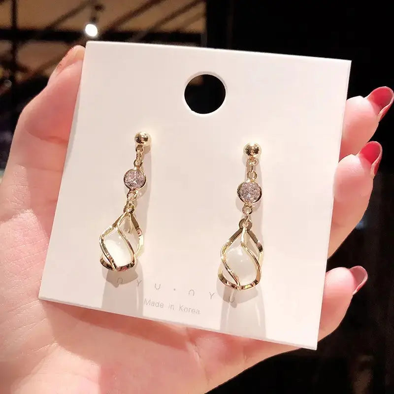 Cute Gold Opal Drop Earrings