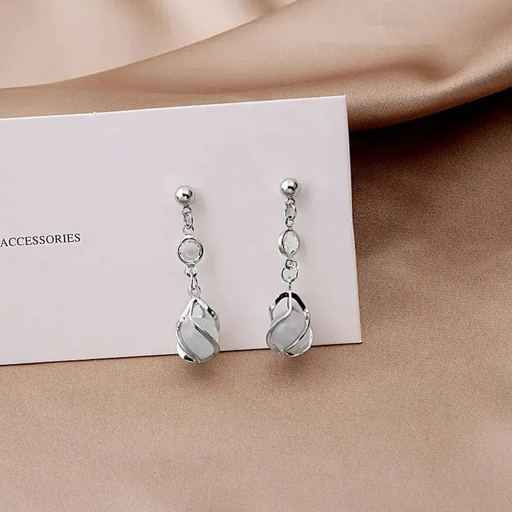 Cute Silver Opal Drop Earrings