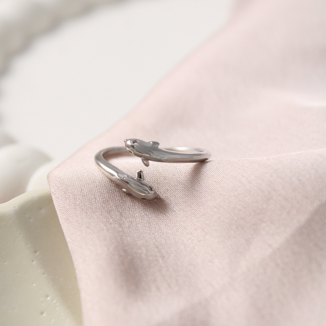 Cute Double Dolphines Silver Band