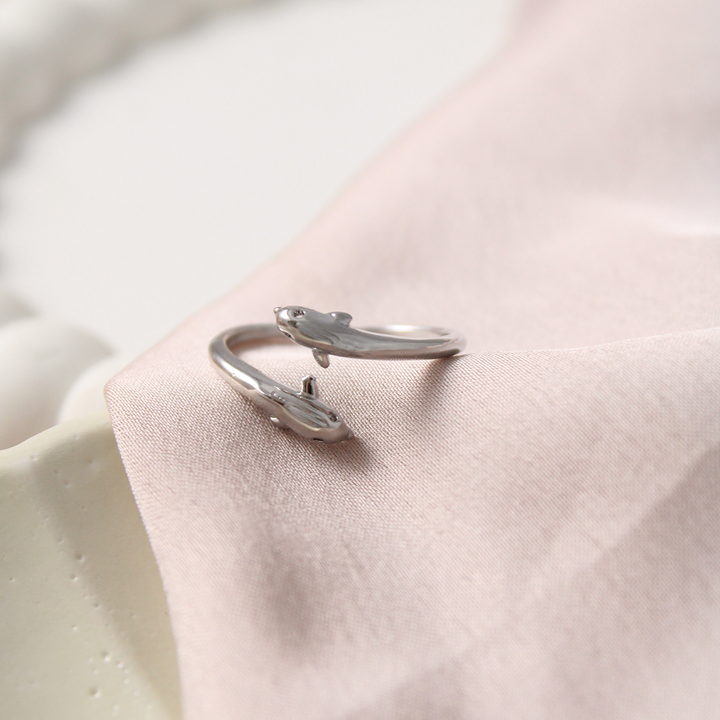 Cute Double Dolphines Silver Band