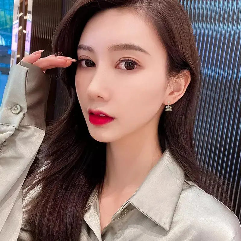 Cute Shine Simple Crown Earrings Gold