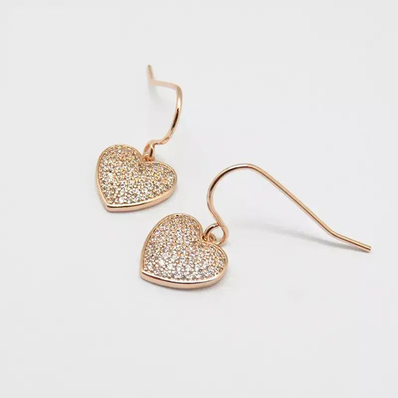 Cute Small Heart Studded Drop Earrings - Rose Gold | Salty