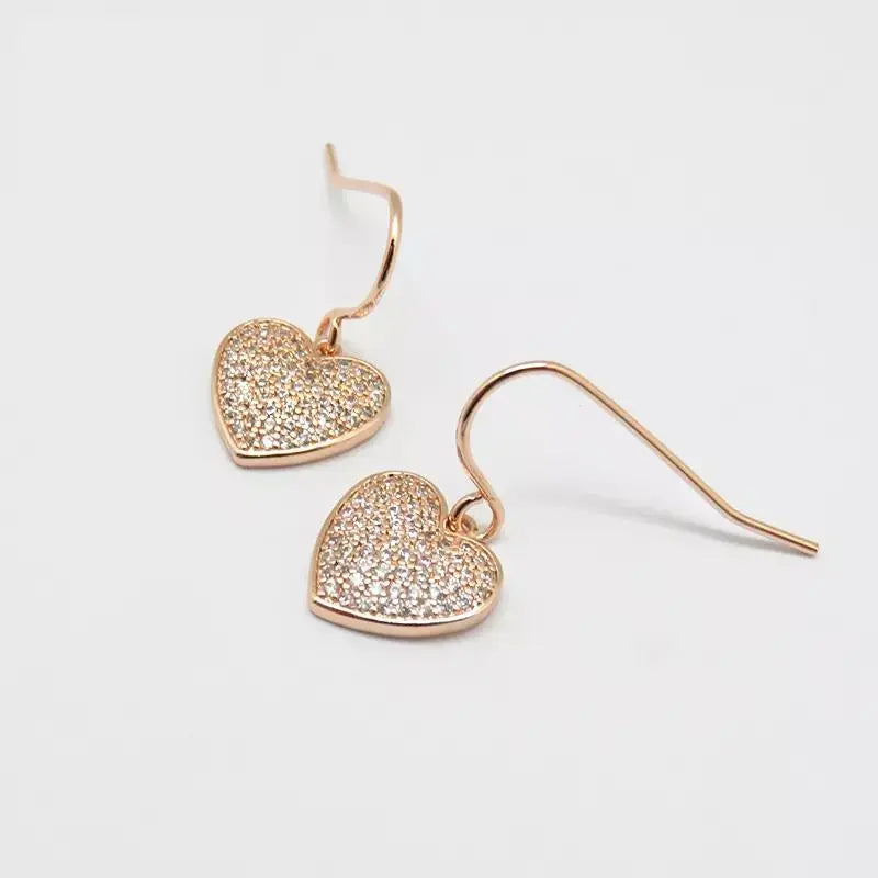 Cute Small Heart Studded Drop Earrings - Rose Gold