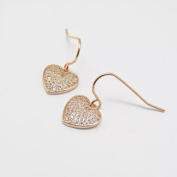 Cute Small Heart Studded Drop Earrings - Rose Gold