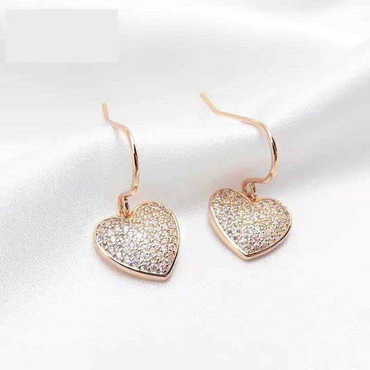 Cute Small Heart Studded Drop Earrings - Rose Gold