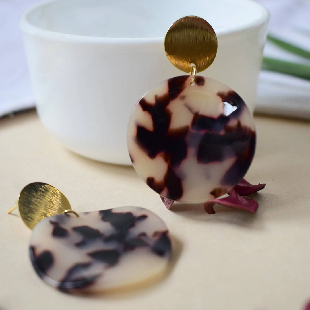 Round Shaped Leopard Acrylic Gold Drop Earrings - Salty Accessories