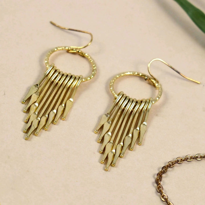 Dangling Gold Round Tassel Drop Earrings - Salty Accessories