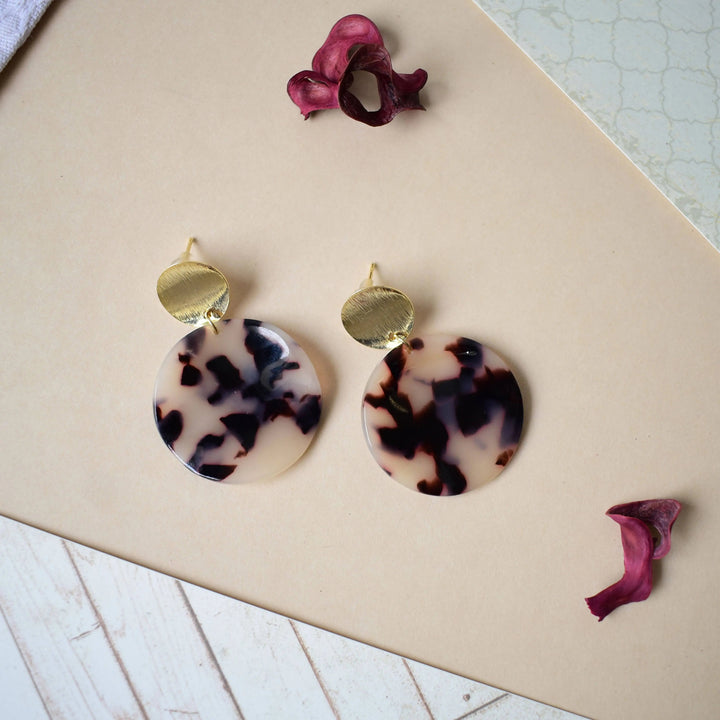 Round Shaped Leopard Acrylic Gold Drop Earrings - Salty Accessories