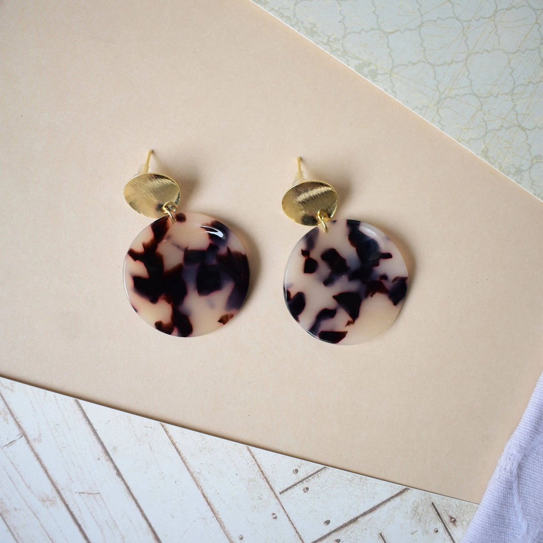 Round Shaped Leopard Acrylic Gold Drop Earrings - Salty Accessories