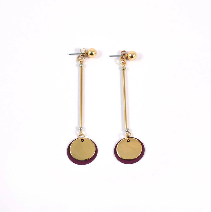 Burgundy Gold Long Drop Earrings