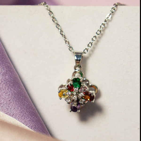 Timeless Opulence Silver Kaleidoscope Spinning Necklace