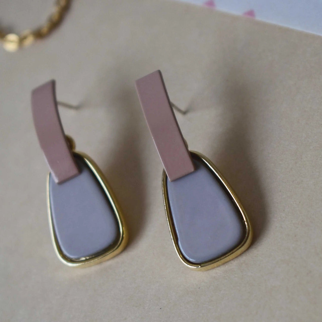 Vintage Statement Minimalist Earrings Pink and Grey - Salty Accessories