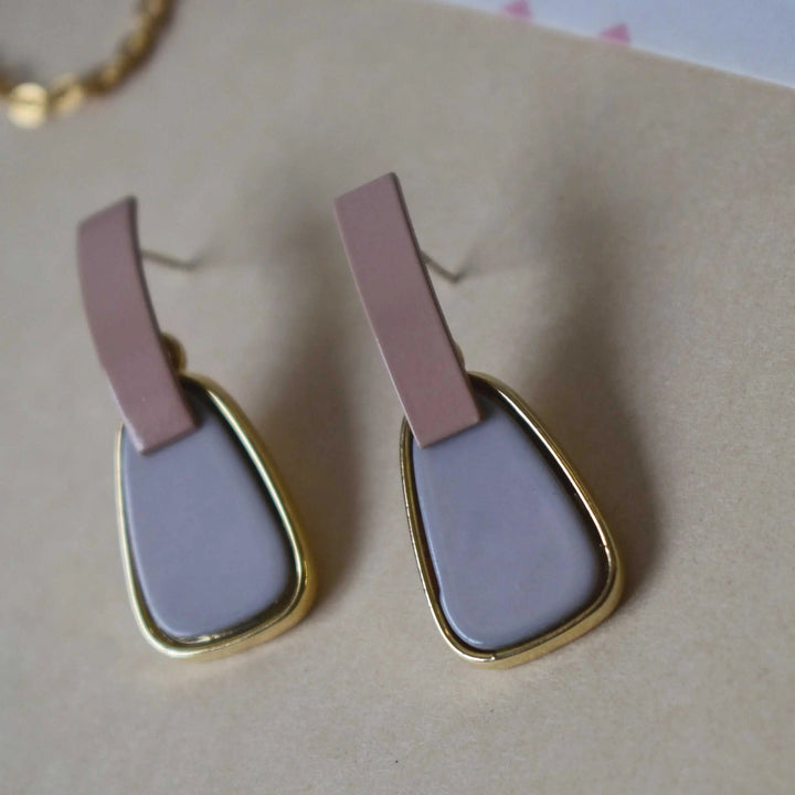 Vintage Statement Minimalist Earrings Pink and Grey - Salty Accessories
