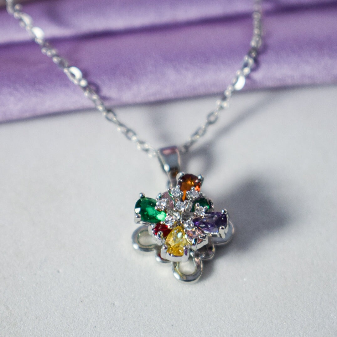 Timeless Opulence Silver Kaleidoscope Spinning Necklace - Salty Accessories