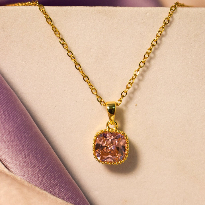 Dainty Golden Pink Diamond Elegance Pendant - Salty Accessories