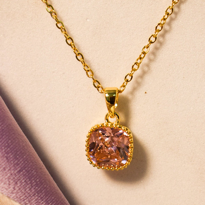 Dainty Golden Pink Diamond Elegance Pendant - Salty Accessories