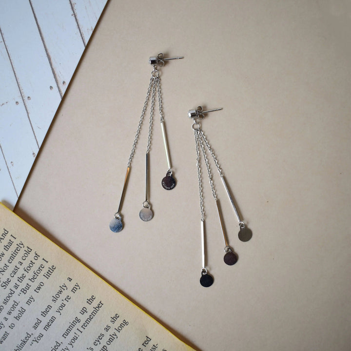 Three Tier Tassel Shine Drop Stainless Steel Earrings