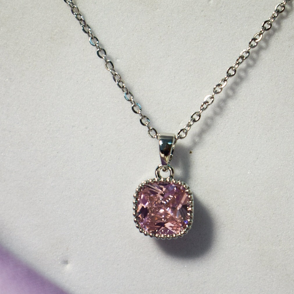 Dainty Silver Pink Diamond Elegance Pendant Salty