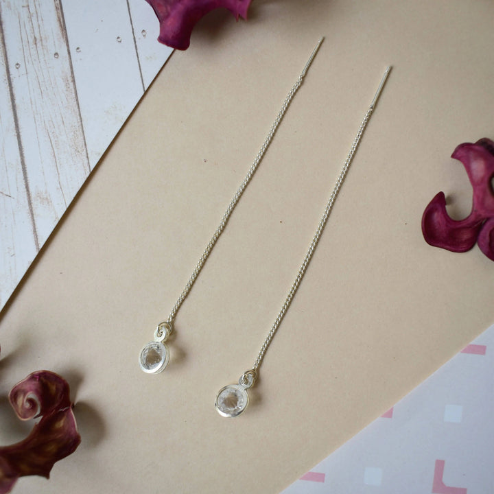 Rhinestone Threader Pull-out Crystal Drop Earrings