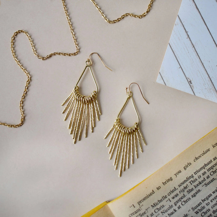 Dangling Gold Teardrop Tassel Drop Earrings - Salty Accessories