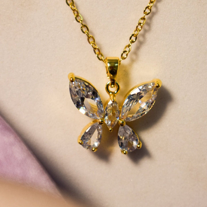 Crystal Flutter Butterfly Necklace - Salty Accessories