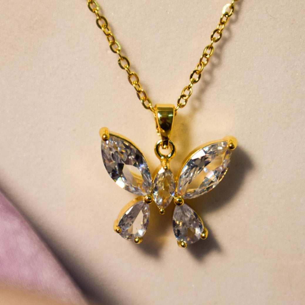 Crystal Flutter Butterfly Necklace - Salty Accessories