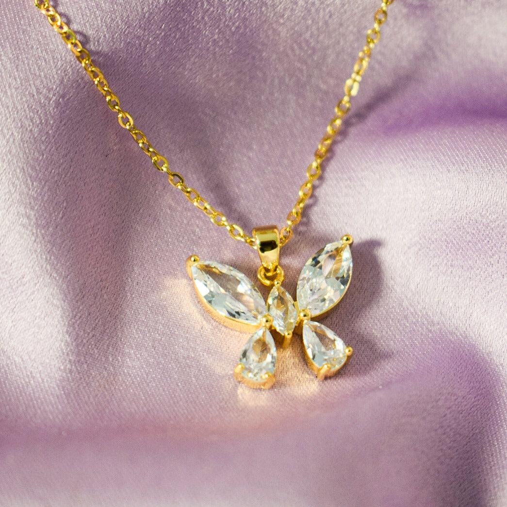 Crystal Flutter Butterfly Necklace - Salty Accessories