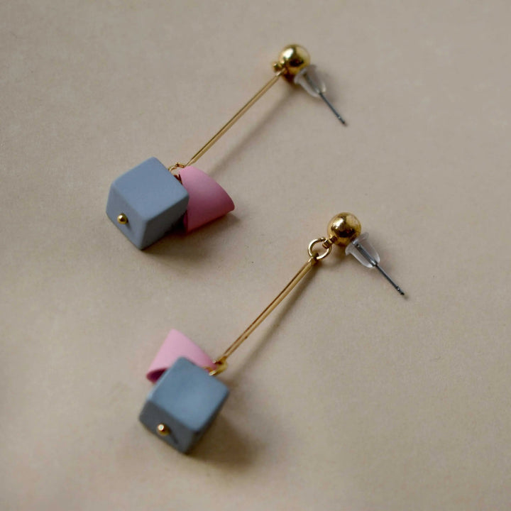 Acrylic Square Pastel Drop Earrings Pink and Blue - Salty Accessories