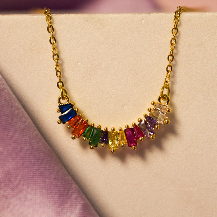 Gemstone Crescent Necklace - Gold Salty